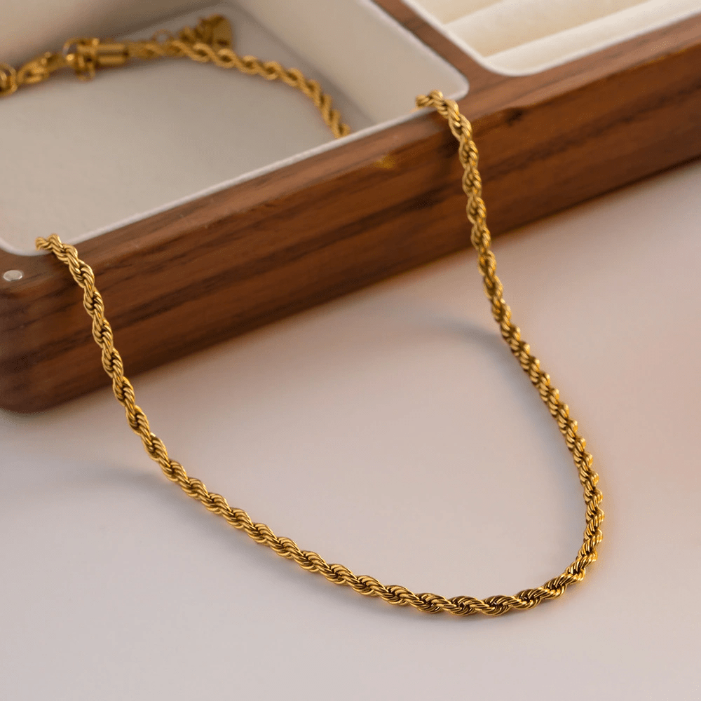 18K Gold Plated Twisted Rope Chain Necklace for Men & Women